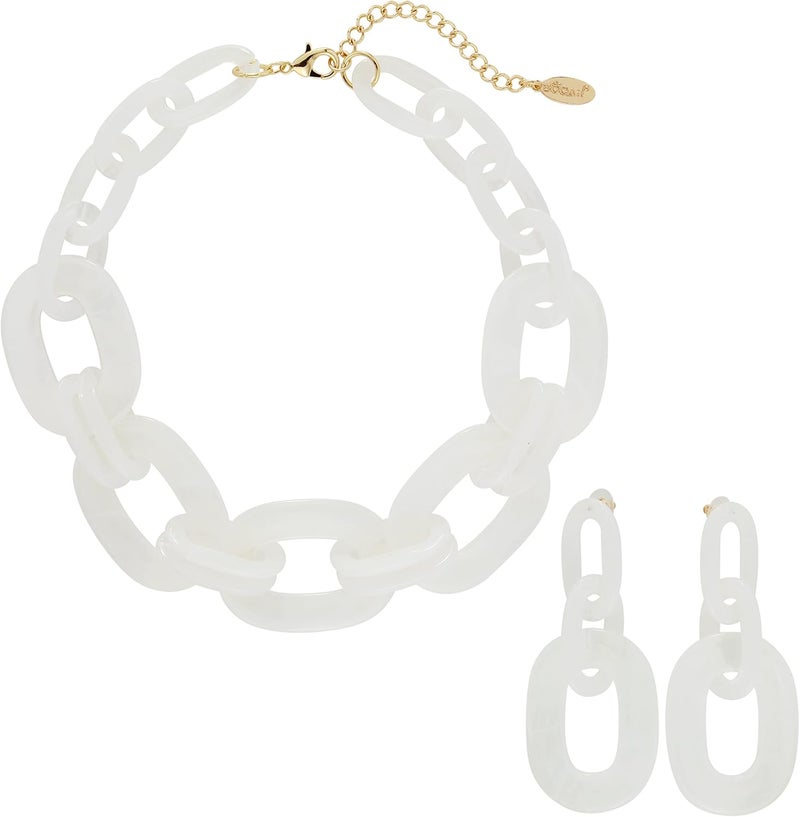 Bocar Acrylic Chunky Statement Necklace for Women Cube Link Chain Collar Necklace and Hoop Earrings Costome Jewelry Set - Image 1